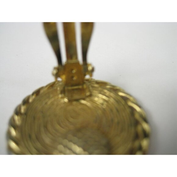 Vintage 1990s St John Logo Gold Tone Clip On Earrings Braided Rim Round 1 in - Picture 10 of 15